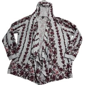 Dressbarn DB Sunday Cardigan Sweater Hooded Floral Open Front Plus Size 3X Gray